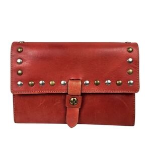 Patricia Nash Colli Studded Red Distressed Leather Flap Wallet Clutch Purse